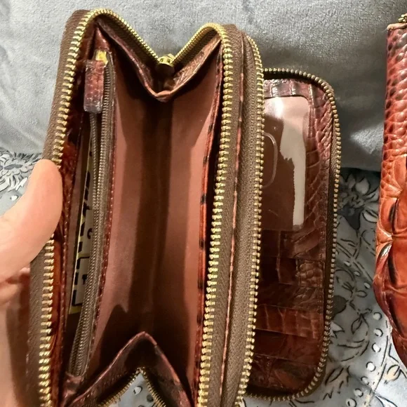 Brahmin Croc-Embossed Satchel in Rich Chestnut Brown with MATCHING wallet